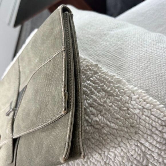 BCBGeneration Clutch Purse Pale Grey/Green Pebbled Faux Leather Fold over Bag - Picture 10 of 11